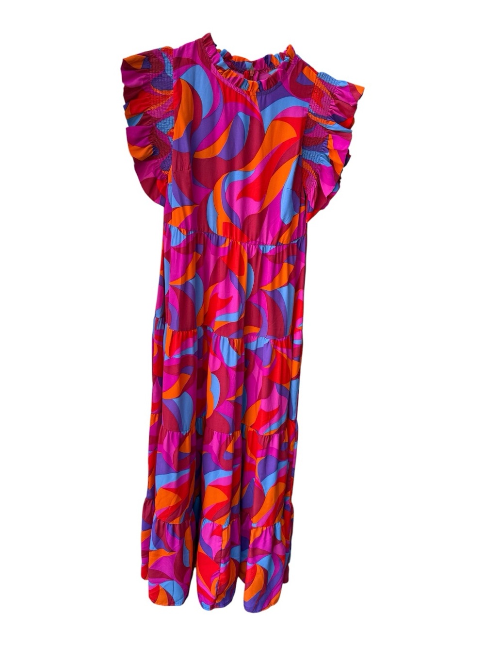 Vibrant Pink Multi-Color Ruffled Maxi Dress - Picture 2 of 3